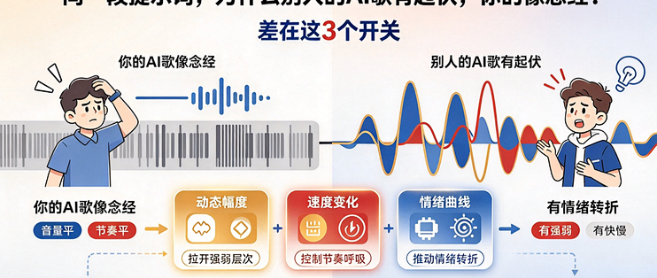 同一段提示词，为什么别人的AI歌有起伏，你的像念经？