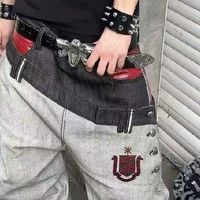 拼接赤耳牛仔裤男女微喇高街设计感小众款