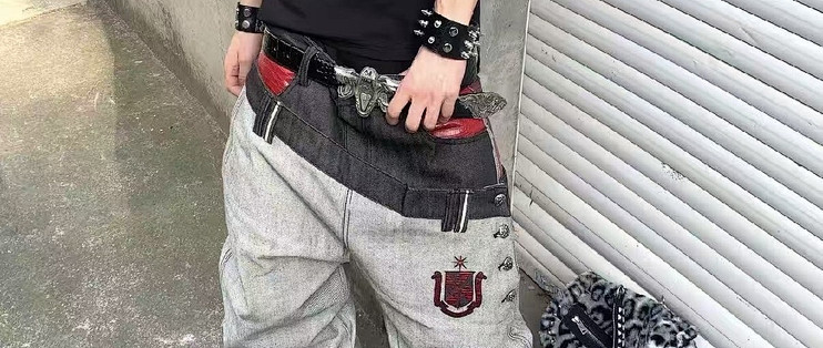 拼接赤耳牛仔裤男女微喇高街设计感小众款
