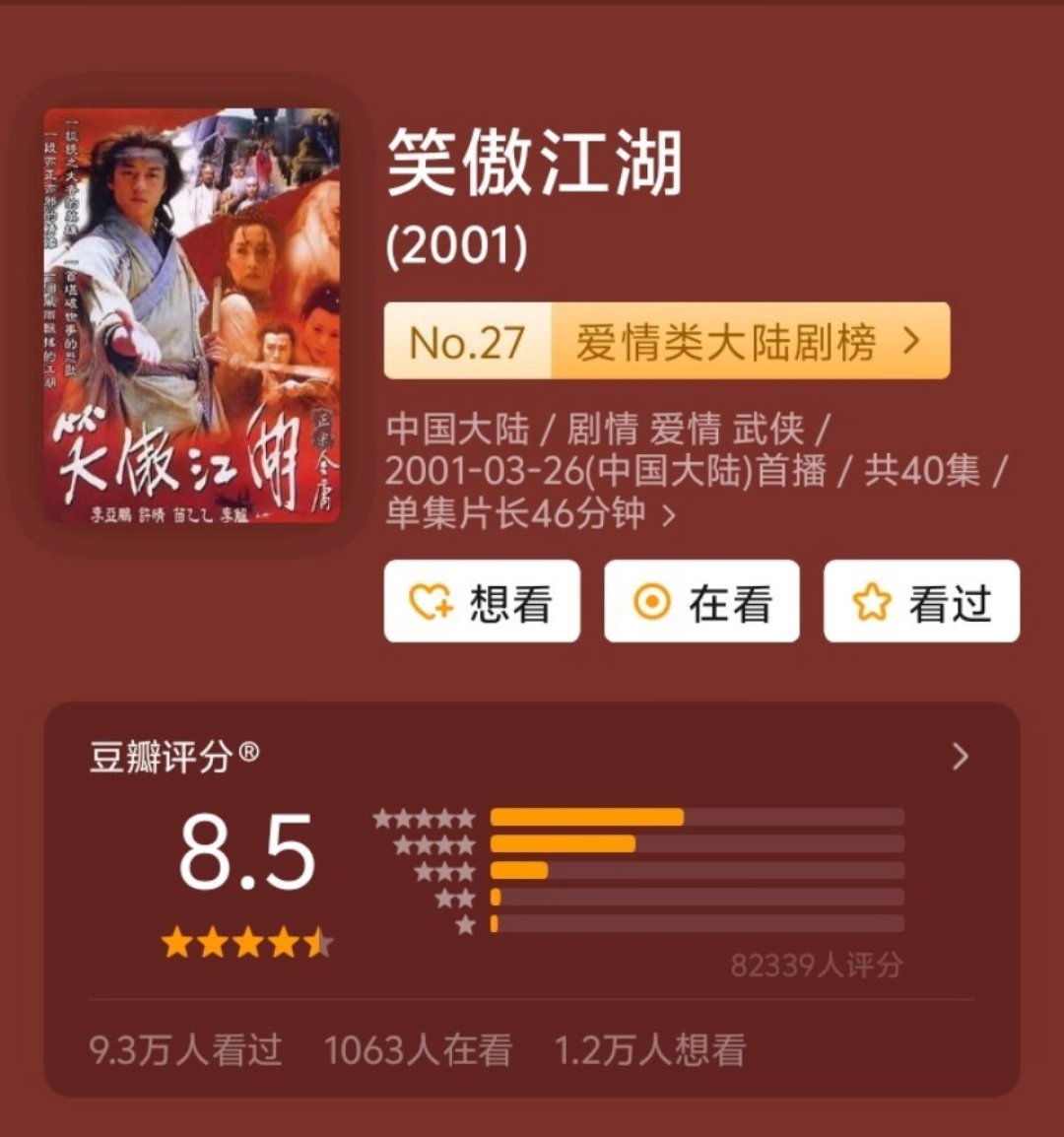 豆瓣从5.9涨到8.5,被骂25年的央视版《笑傲江湖》,终于真香了?