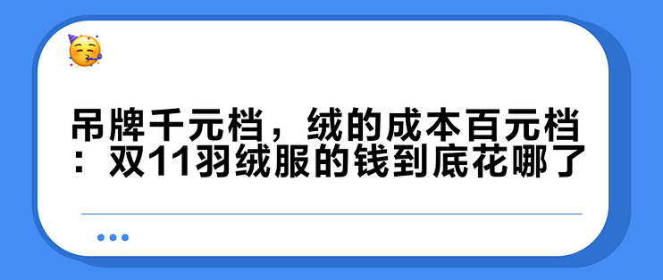 吊牌千元档，绒的成本百元档：双11羽绒服的钱到底花哪了？