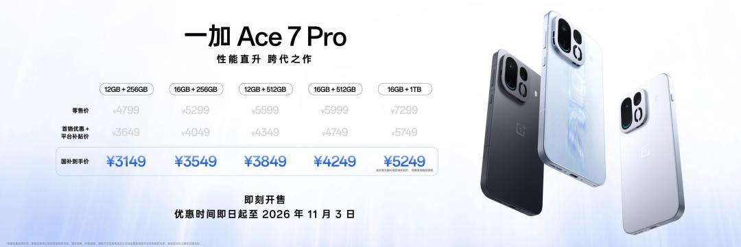一加 Ace 7 Pro 售价图