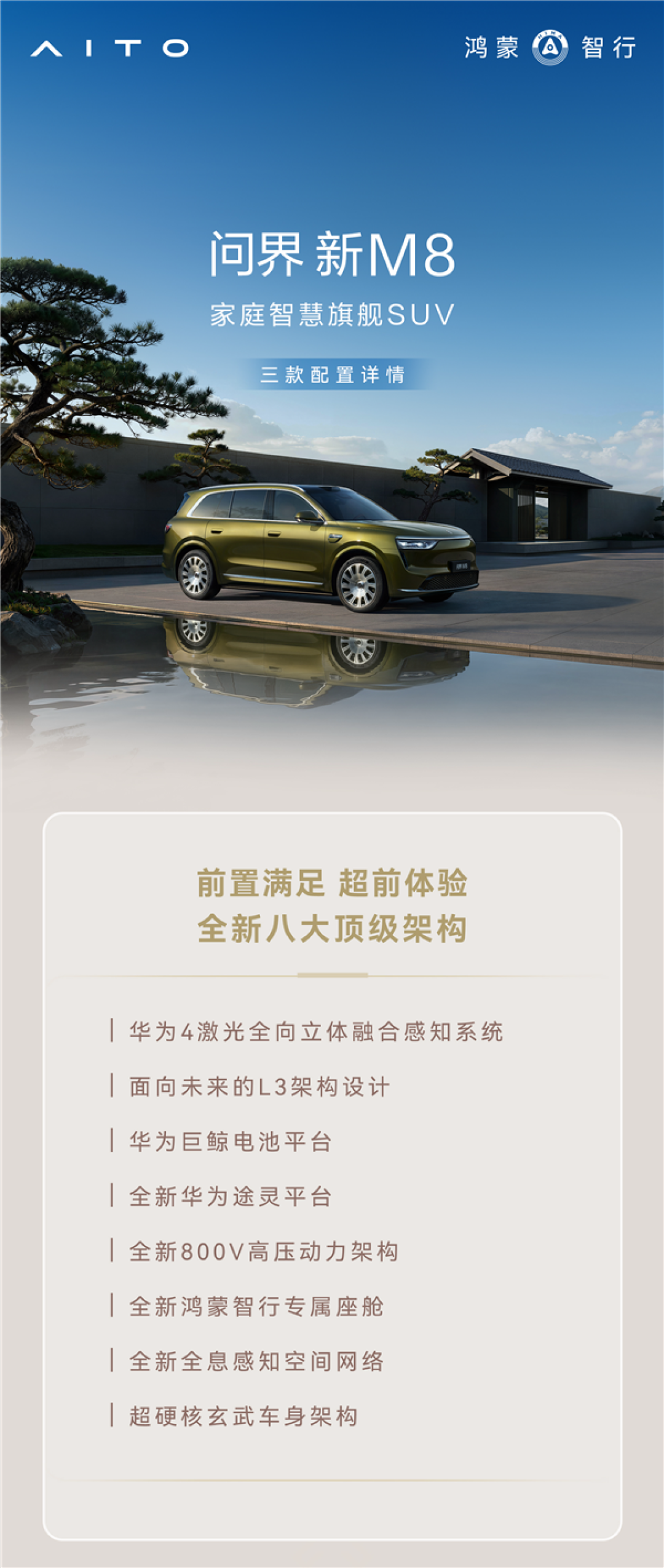预售38.98万起 一图读懂新款问界M8车型配置:后轮转向非标配