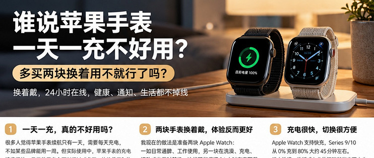 Apple Watch 一天一充续航差？多买两块轮值倒班不就行了？！