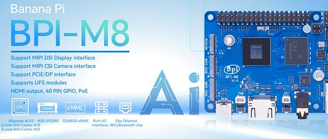 Banana Pi BPI-M8 采用全志科技A733八核AI平台芯片设计