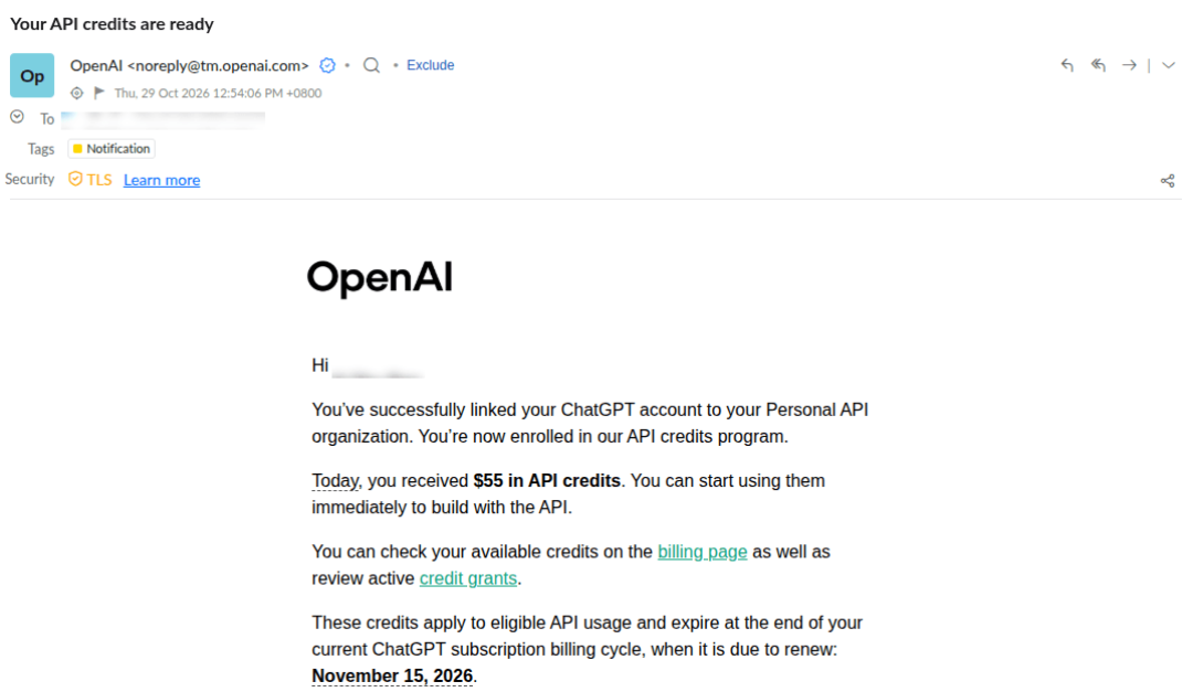 OpenAI每月送最高500美元API额度：会写代码的能薅，纯聊天没份