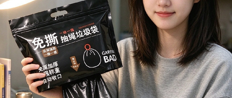 租房党学生党刚需✅加厚抽绳垃圾袋，告别脏手烦恼