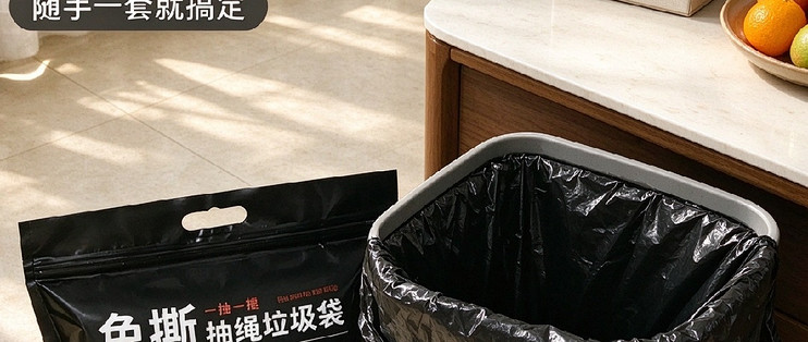 租房党学生党刚需✅加厚抽绳垃圾袋，告别脏手烦恼